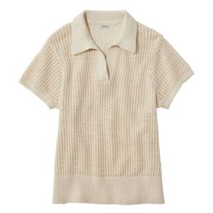 L.L. Bean Women’s Organic Cotton Slub Pointelle Sweater, Polo Preppy Small